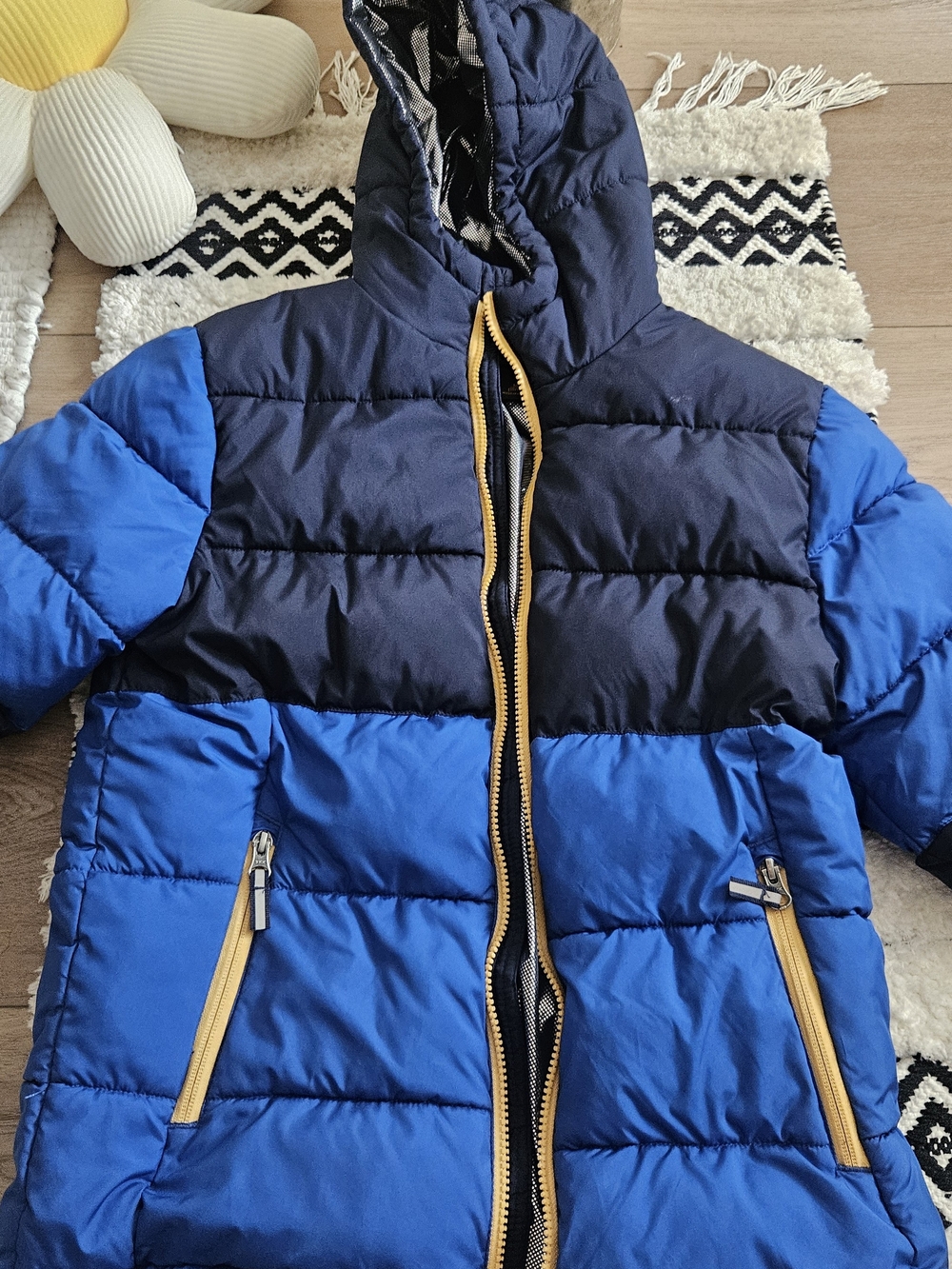 Pacific Trail Kids Hooded Puffer Jacket - Navy & Royal Blue with Yellow Trim